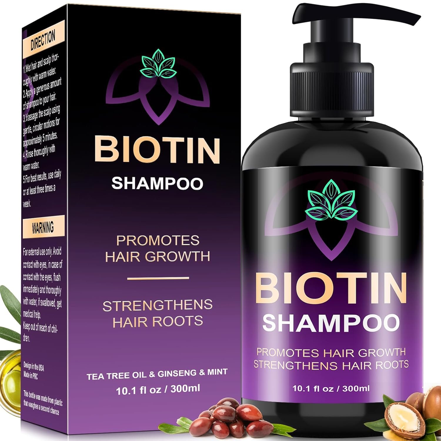Biotin Hair Growth Shampoo, Hair Loss Shampoo for Thinning Hair for Women & Men, Strengthen Roots, Control Oil & Thicken Thin Hair, Sulfate-Free for All Hair Types, 10.1 Fl Oz-Fresh