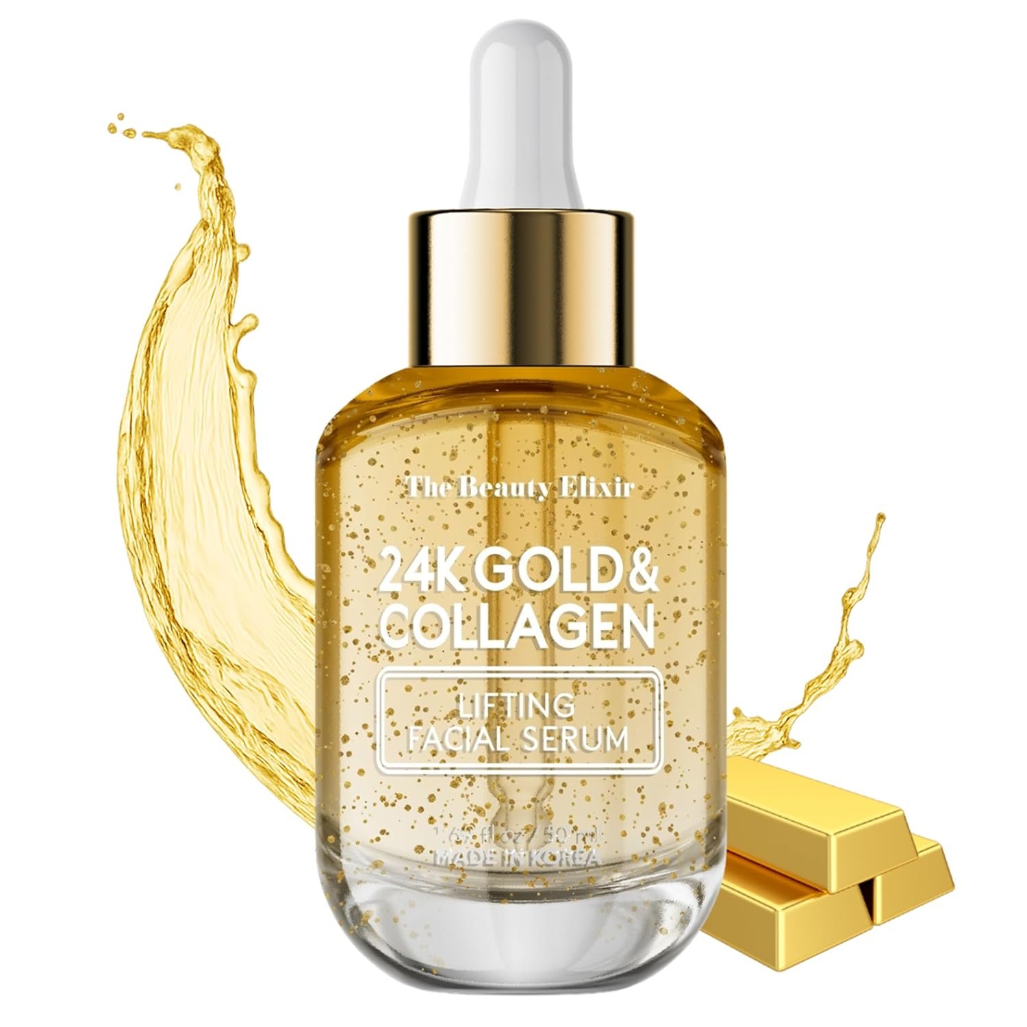 The Beauty Elixir Collagen Serum For Face with 24k Gold – Dermatologist Tested – Anti Aging, Ultra Hydrating, Fine Lines & Wrinkle Treatment – Clean Beauty Korean Skin Care for All Skin Types – 1.69oz