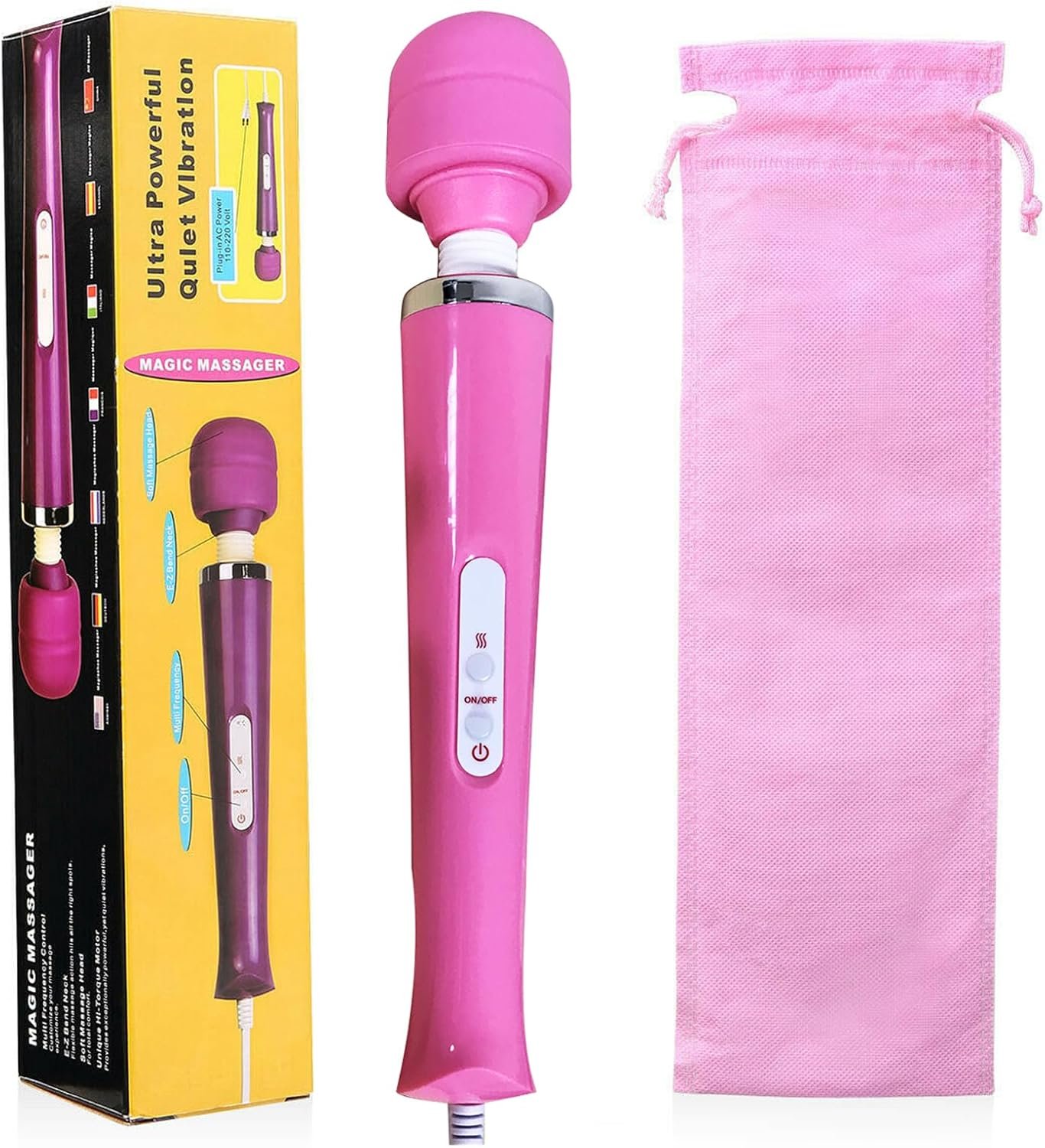 Powerful Big Handheld Electric Body Massager Wand Vibrating, Hand Held Deep Tissue Muscle Massager for Woman Sports Recovery Muscle Massage Tool, Pink