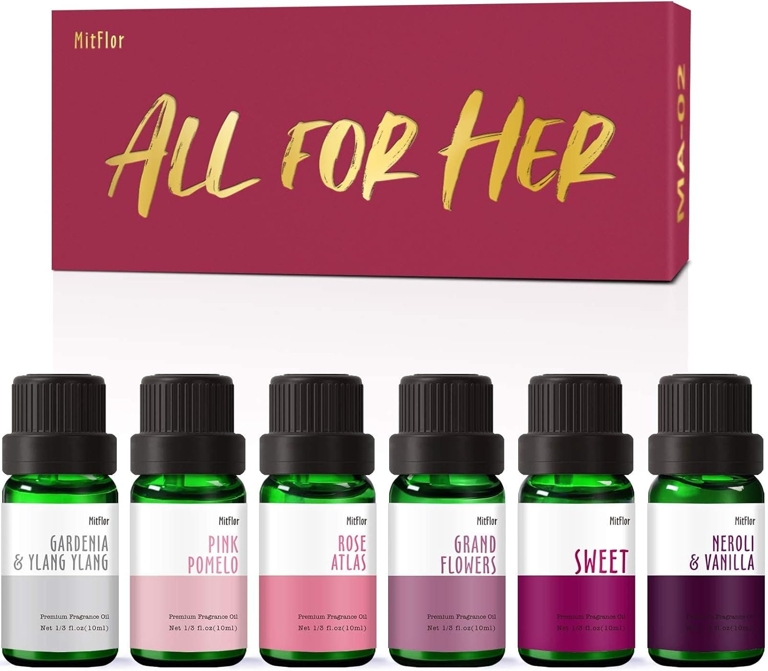 Essential Oils, MitFlor Fragrance Oil Set for Ladies, 6 * 10ml, Mother’s Day Gift, Perfume, Soap & Candle Making Scents, Essential Oils for Diffusers for Home, Aromatherapy Oils Gift Set