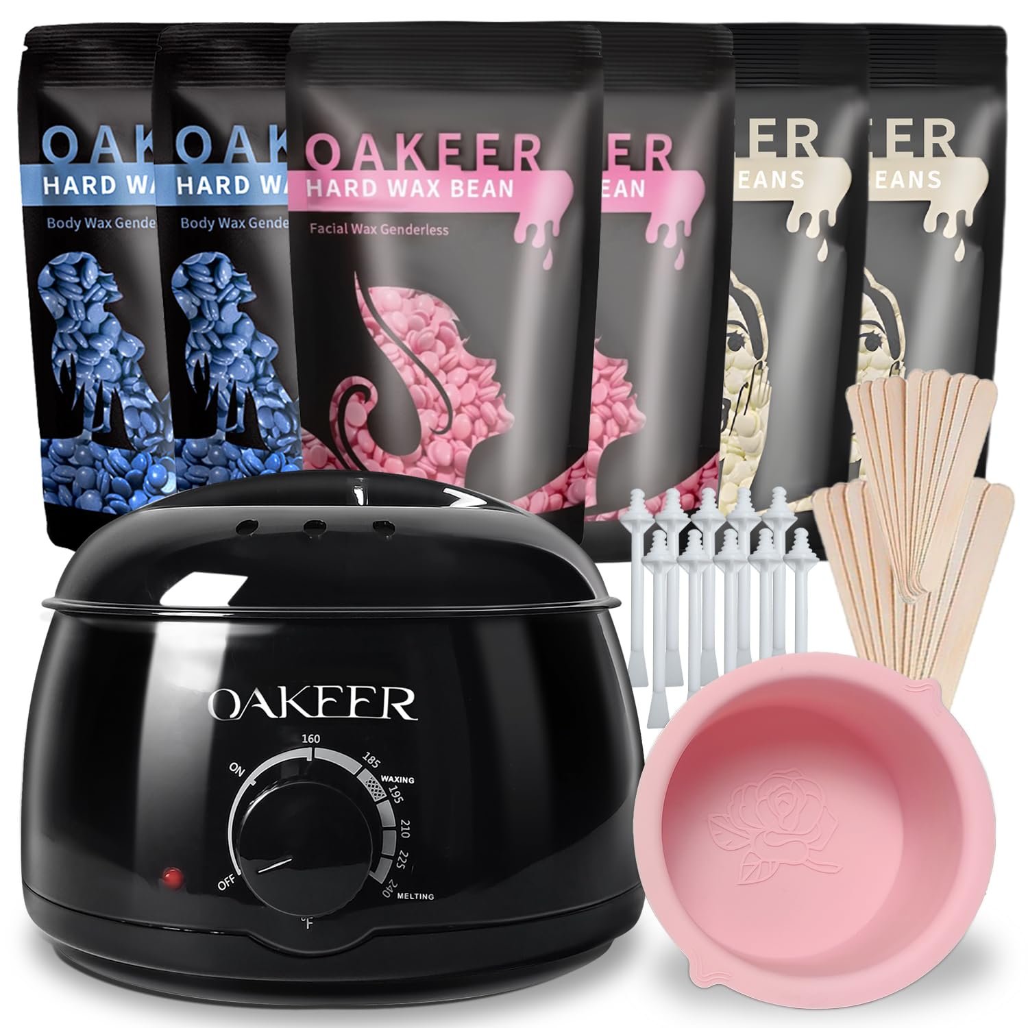 Waxing Kit for Women Men, Wax Pot Machine, Wax Warmer for Hair Removal At Home With 6 Bags Beans, Body Waxing For Eyebrows Nose Cheeks Arms Bikinis Legs