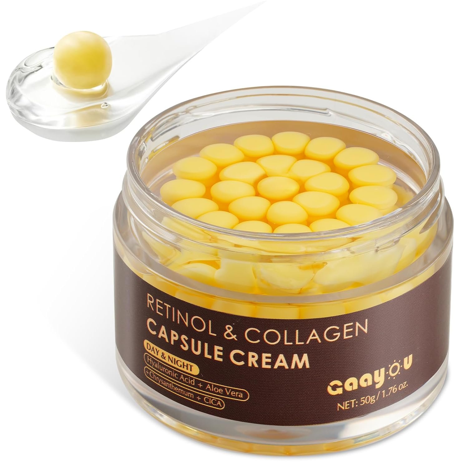 Deep Retinol Collagen Capsule Cream – Retinol Cream for Face Anti Aging Day and Night Golden Capsule Face Moisturizer with Hyaluronic Acid for All Skin, Firming, Wrinkles