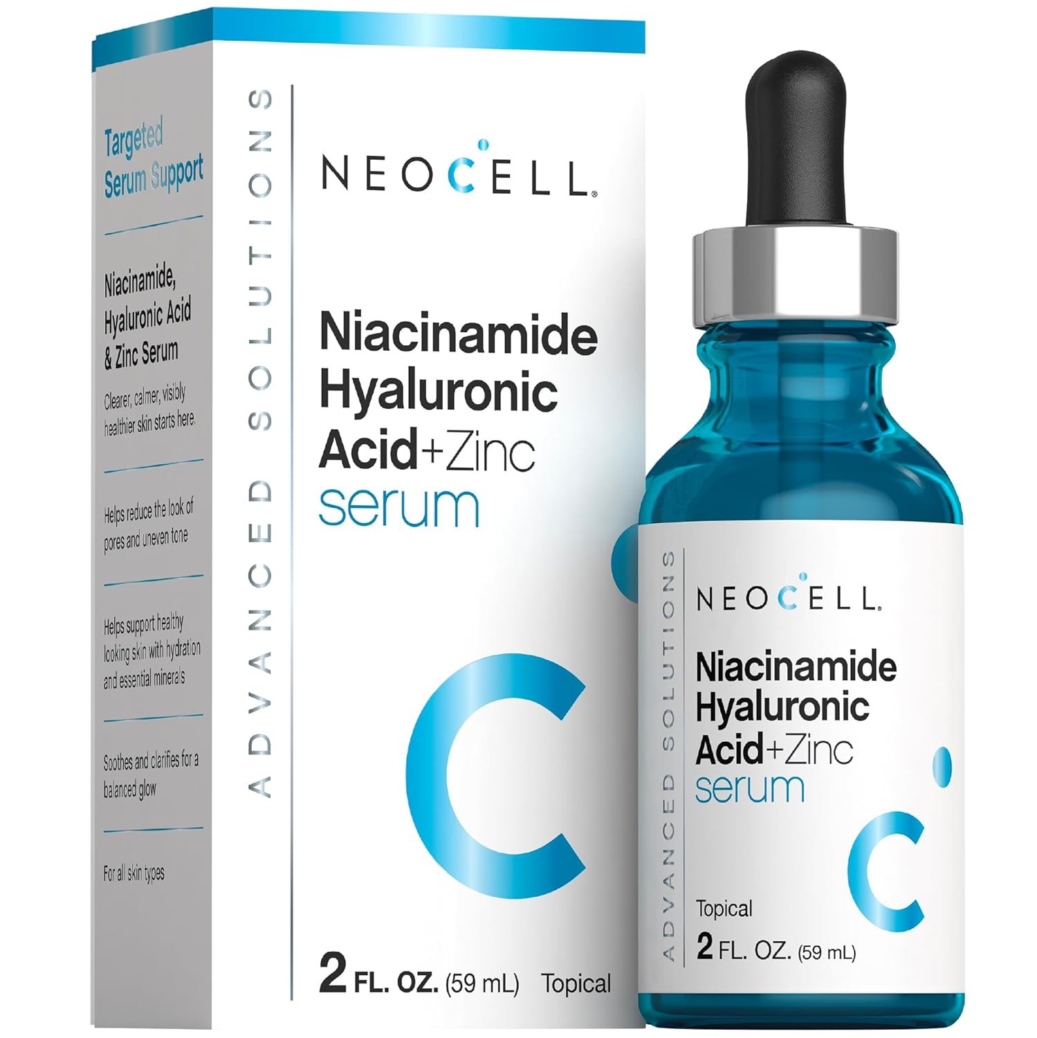 NeoCell Niacinamide Hyaluronic Acid Serum | 2 fl oz | Plus Zinc | Moisturizing Formula | for Face and Neck | Advanced Skincare