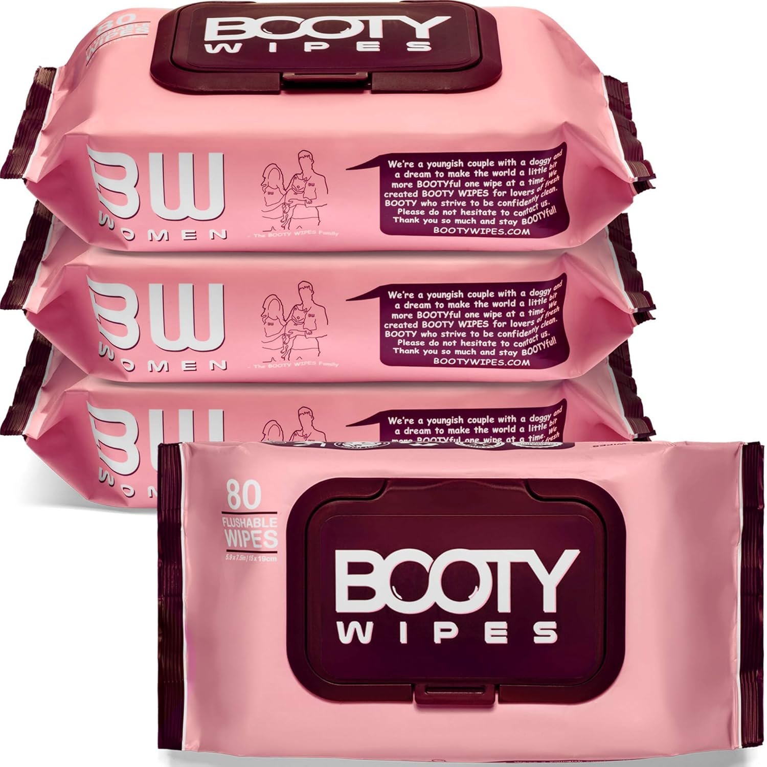 BOOTY WIPES Flushable Wipes Women – 320 Total Count (4 Packs of 80) Wet Wipes for Adults – pH Balanced Feminine Wipes with Aloe and Vitamin E – Gentle Cleansing Female Toilet Wipes for Sensitive Skin