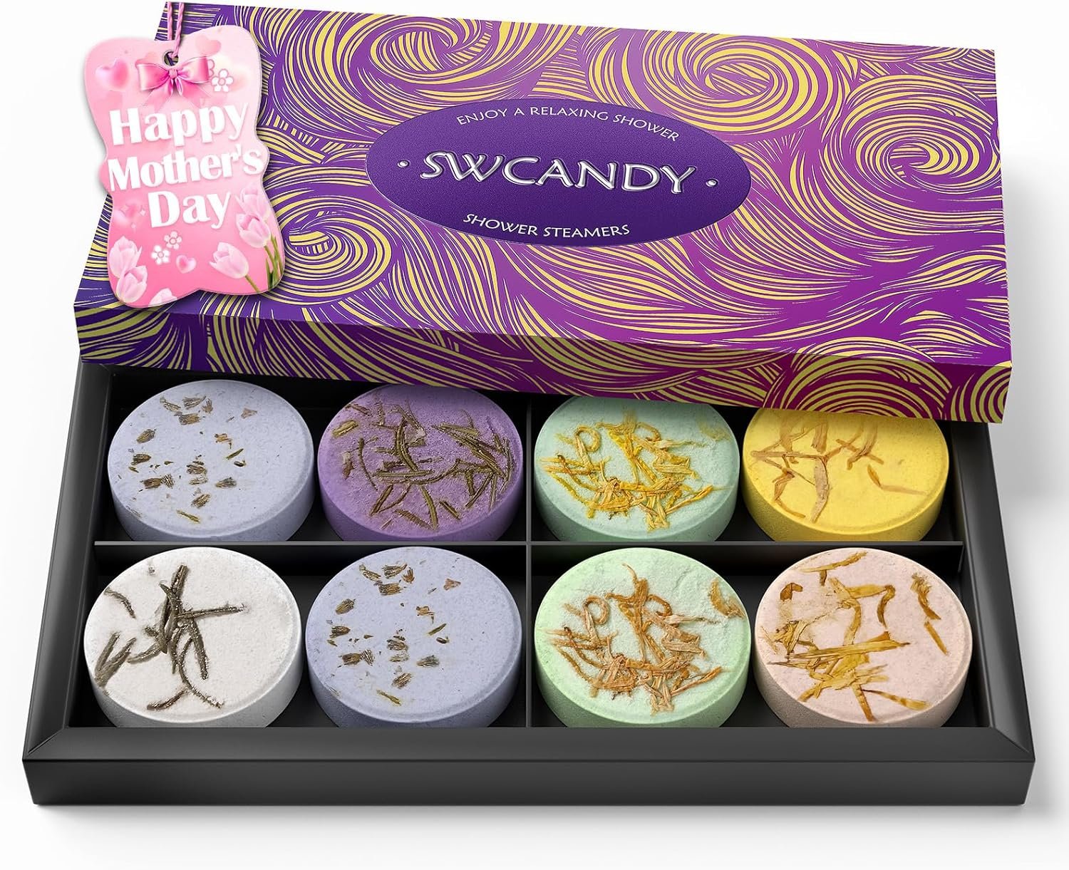 Shower Steamers Aromatherapy Birthday Gifts for Women – SWCANDY 8 Pcs Mothers Day Gifts, Mom Wife Daughter Grandma Sister Her Self Care with Natural Essential Oils Relaxation Home SPA Travel Holidays