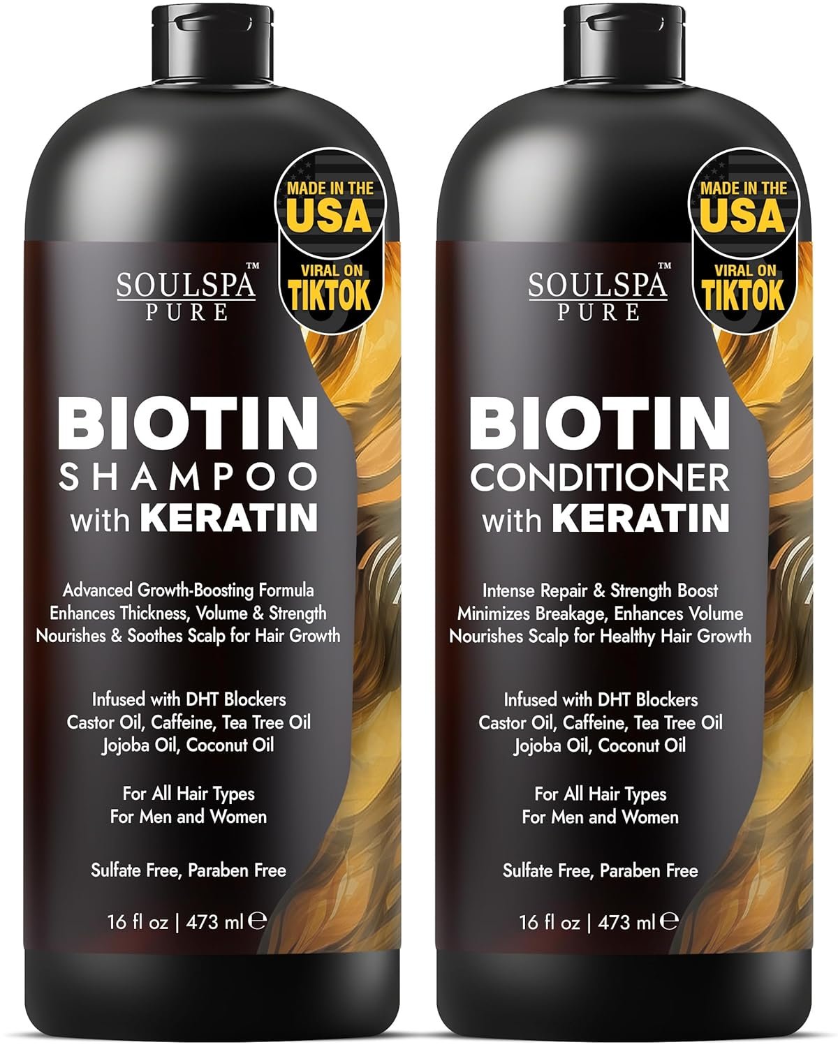 Biotin Shampoo and Conditioner Set with Keratin – Sulfate-Free Advanced Anti-Thinning, Hair Growth Shampoo and Conditioner Combo Repair Formula – with DHT Blockers, for Men & Women – 16 fl oz each