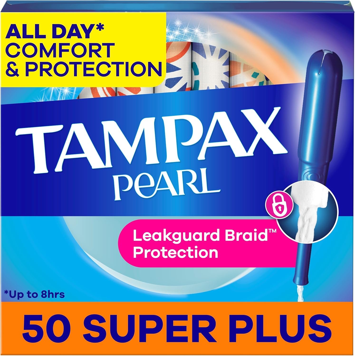 Tampax Pearl Tampons for Women, with LeakGuard Braid, Super Plus Absorbency, Unscented, 50 Count