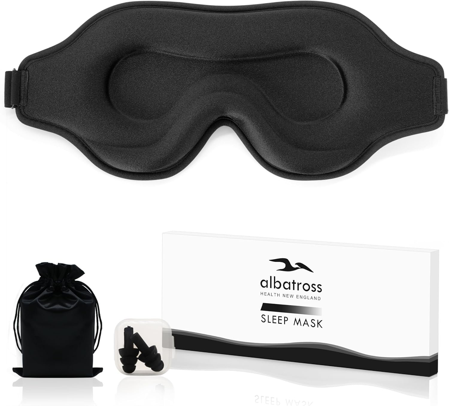 Sleep Eye Mask for Men Women, Sleeping Mask for Side Sleeper, Travel Blackout Night Blindfold Eye Shade Cover with Adjustable Strap (Black)