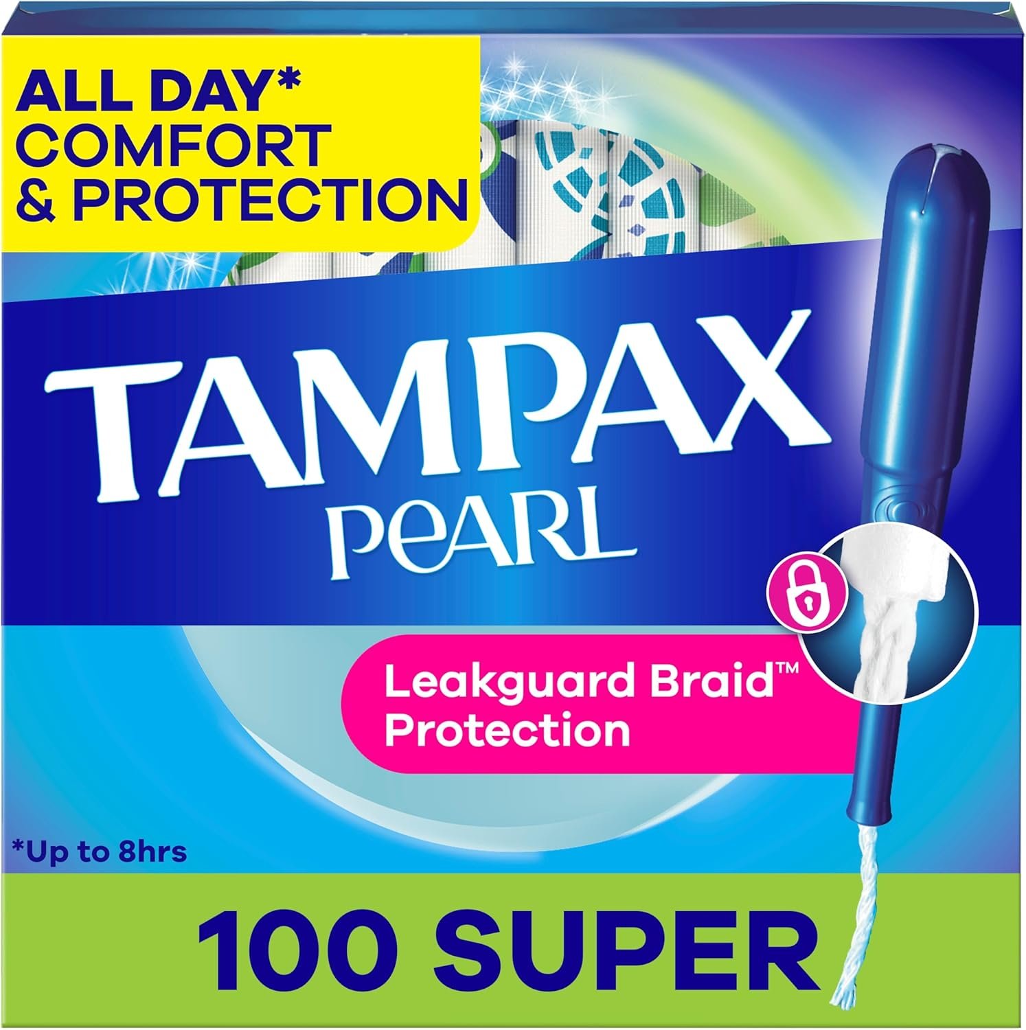 Tampax Pearl Tampons for Women, with LeakGuard Braid, Super Absorbency, Unscented, 100 Count (2 Packs of 50)