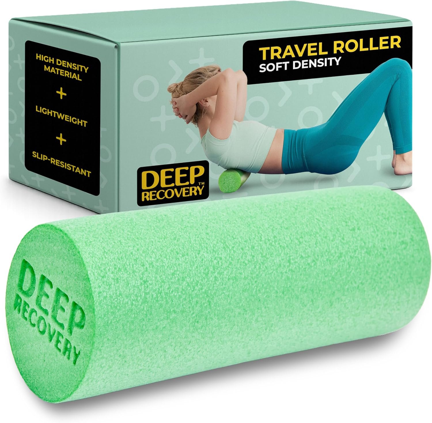Deep Recovery Yoga Foam Roller for Physical Therapy & Exercise – Green Back Roller for Back Pain, Legs, and Shoulders, 12in x 4in Travel Size – Deep Tissue Massage for Myofascial Release