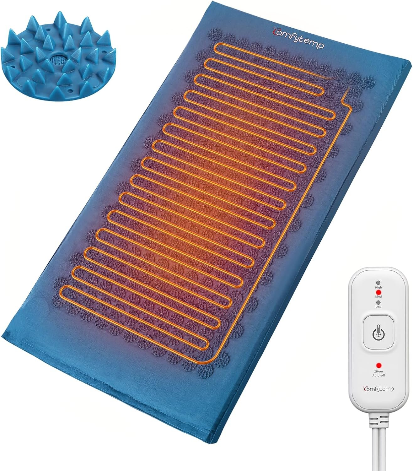 Comfytemp Heated Acupressure Mat for Back, 2 in 1 Large 17″x33″ Acupuncture Massager, FSA Eligible, HSA Approve Heating Pad to Relax Leg Muscle Tension/Stress/Foot Comfort, Similar to Acupuncture