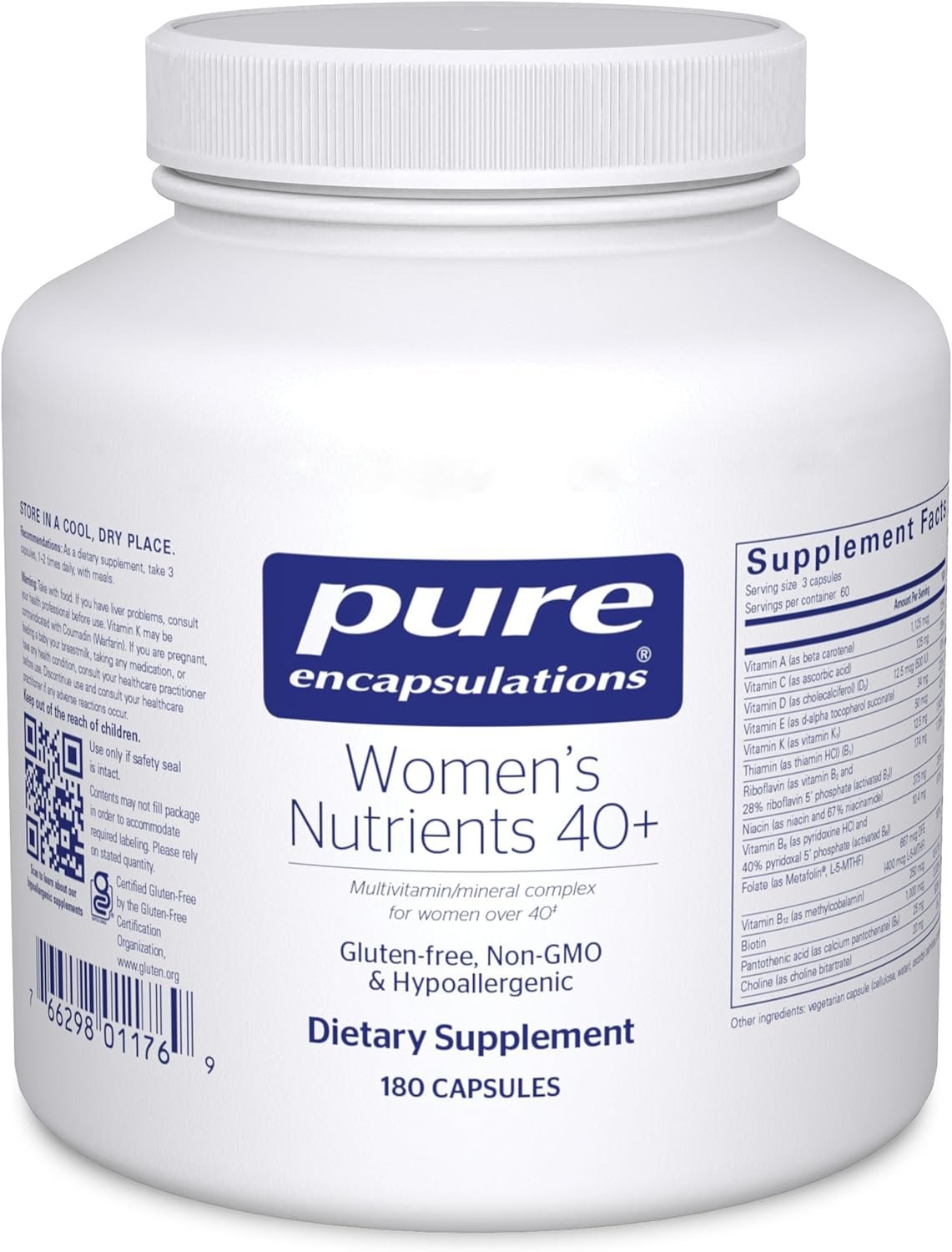 Pure Encapsulations Women’s Nutrients 40+ – Multivitamin for Women Over 40 to Support Urinary Tract Health, Breast Cell Health & Eye Integrity* Vitamin C & E – Gluten-Free & Non-GMO – 180 Capsules