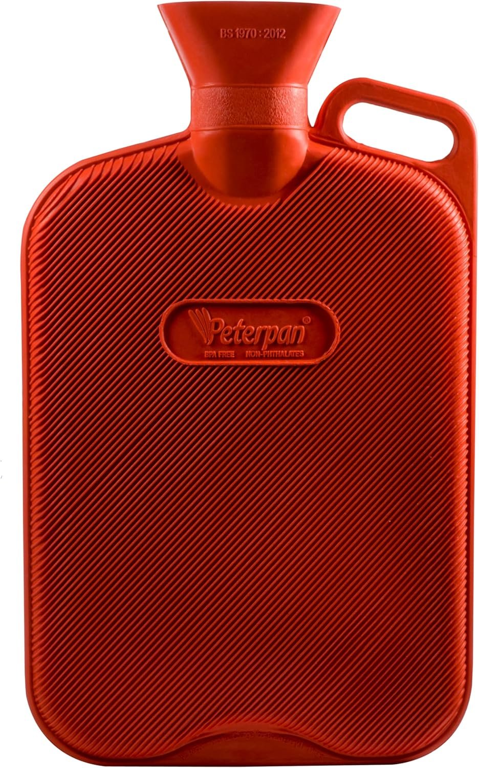 Peterpan Hot Water Bottle with Cover, Extra Large Extra Thick Hot Water Bag for Pain Relief, Thicker Higher Quality Rubber for Better Insulation, BPA & Phthalates Free, Holds 90 Fl Oz, Red