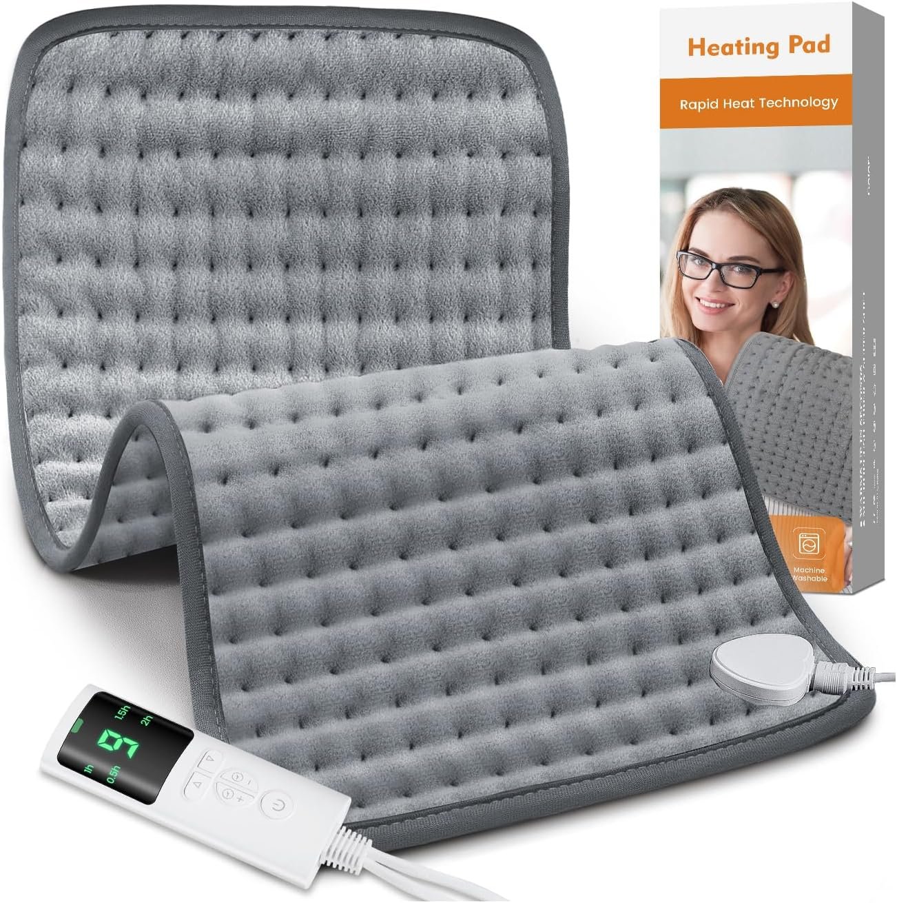 Heating Pad with 9 Heat Settings & 4 Timers Auto-Off, Machine Washable, Dry & Moist Heat, Soft Electric Heating Pad 12”×24”