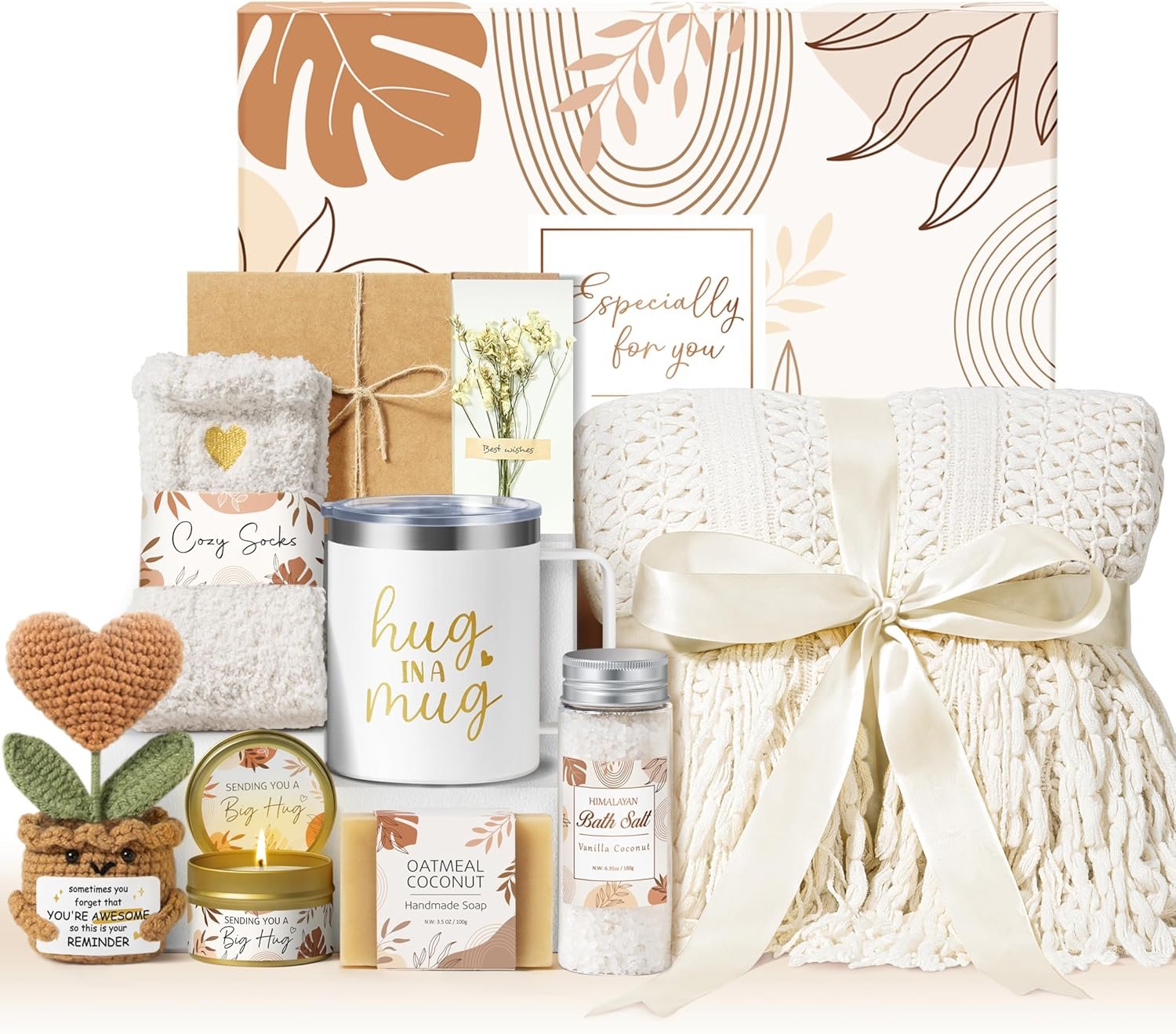 Self Care Gifts Get Well Soon Gift Baskets for Women, Mothers Day Birthday Gifts for Women Care Package, Unique Sympathy Gift Basket Spa Thinking of You Gift Set for Mom Her Wife Best Friend Sister