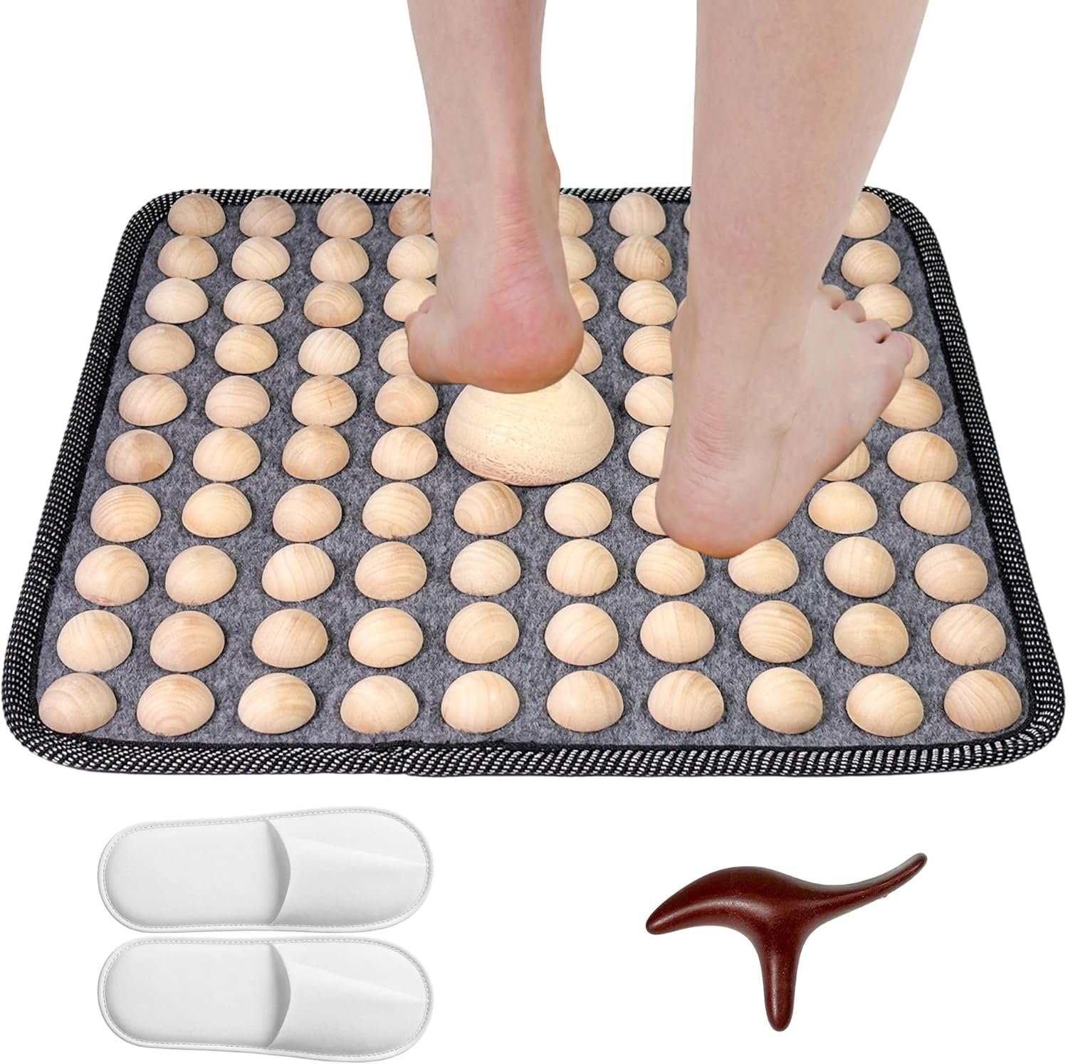 Wood Foot Acupressure Mat,Portable Foot massage mat,Foldable Pressure Point Pad,acupressure mat for feet,reflexology tools,wooden massage tools for Feet Relax,Home & Gym Use(Square,15.75”x15.75”)