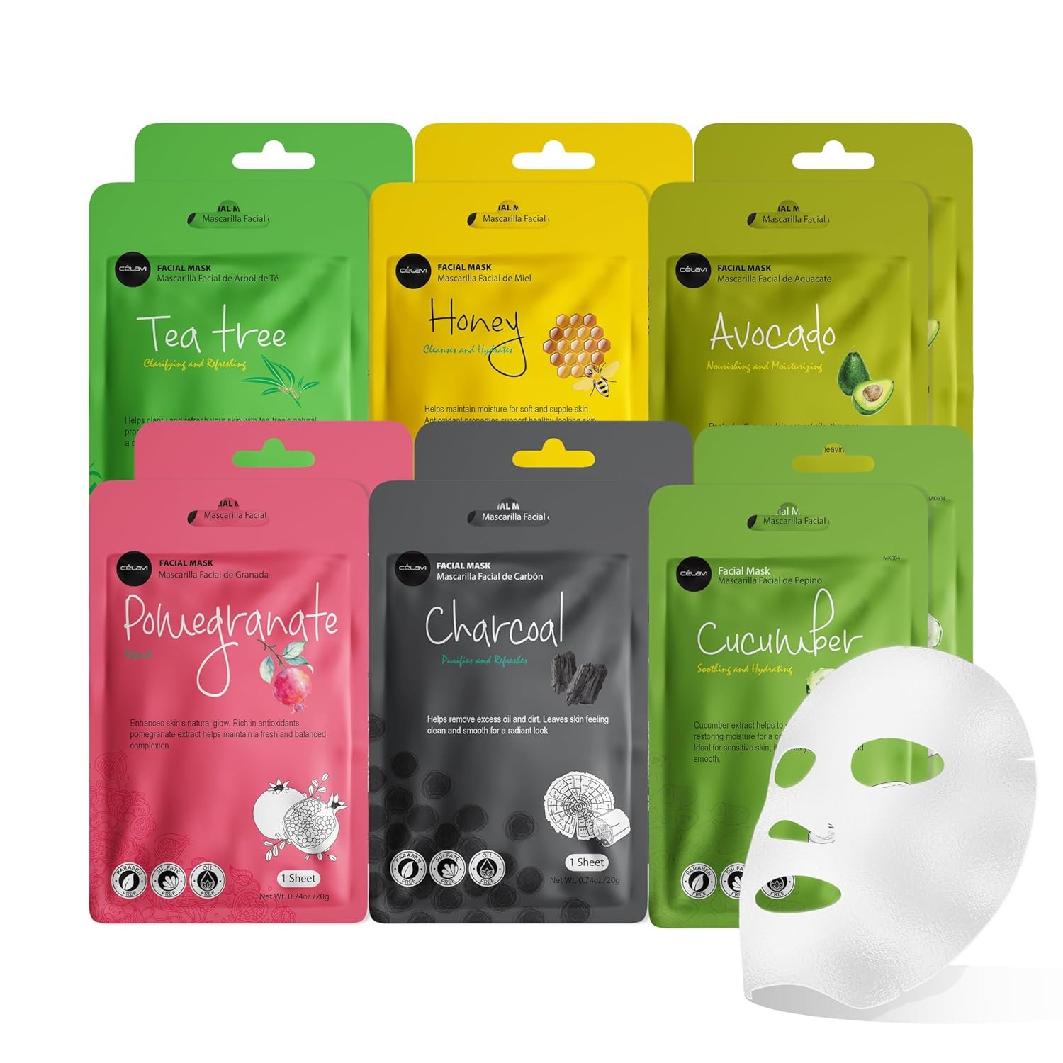 celavi Essence Facial Face Mask Paper Sheet Korea Skin Care Moisturizing 12 Pack (Mix – 2 of Each)