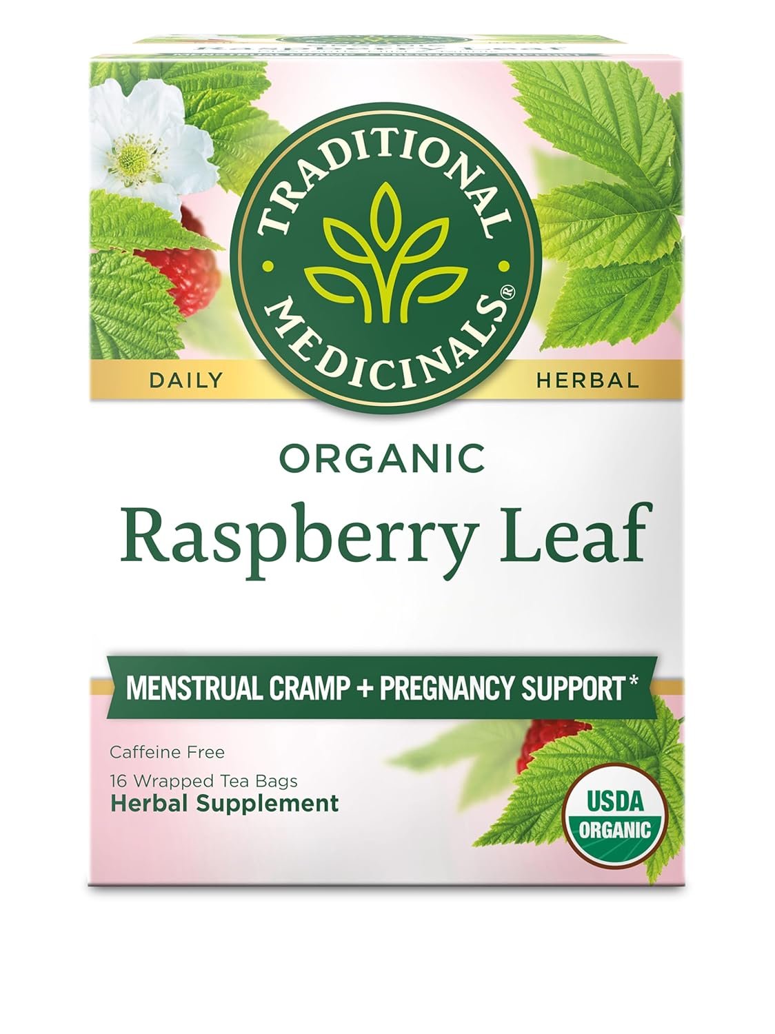 Traditional Medicinals Organic Raspberry Leaf Herbal Tea, Eases Menstrual Cramps & Supports Healthy Pregnancy, (Pack of 1) – 16 Tea Bags