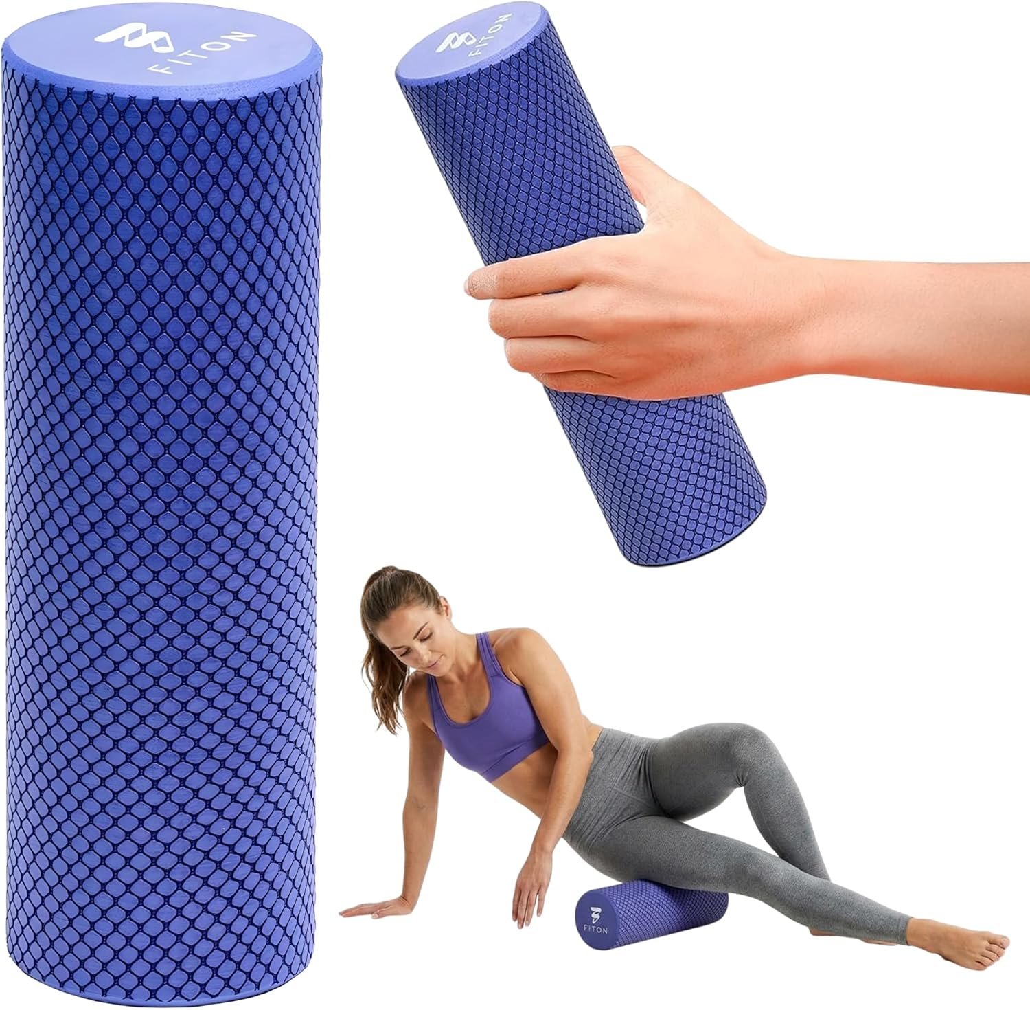 FitOn Foam Roller for Muscle Recovery – Compact and Portable, High-Density Foam Roller for Back Massage & Deep Tissue Relief and Home Exercise, Ideal for Use on Neck & Leg Soreness, 12″x4″, Purple