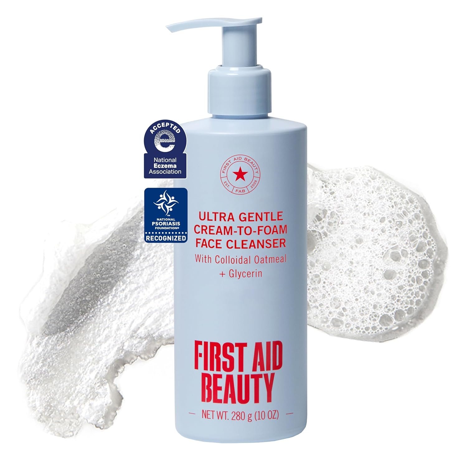 First Aid Beauty Ultra Gentle Cream-to-Foam Facial Cleanser,Makeup Removing Face Wash with Colloidal Oatmeal & Glycerin, Sensitive & Acne-Prone Skin