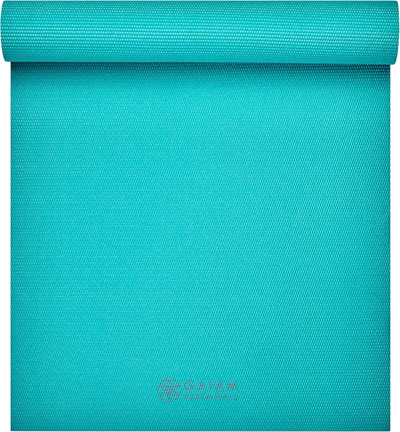 Gaiam Essentials 1/4″ Thin (6mm) Yoga & Pilates, Fitness & Exercise Mat with Easy-Cinch Carrier Strap Cusion Support For Fitness and Gym Workouts