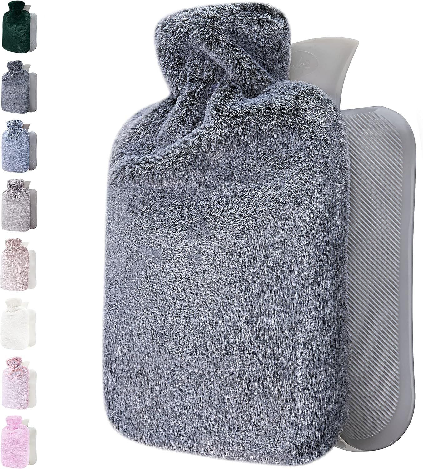 Hot Water Bottle – with Soft Premium Fleece Cover – Dark Gray, 2L – Heating Pad for Menstrual Cramps and Period Comfort – Bed Foot Warmer – Hot & Cold Compress for Back, Stomach, Neck Pain Relief