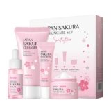 Skin Care Kit Cherry Blossom Korean Skincare Set for Teen Girls & Women Travel Sizes Hydrating Cleanser, Anti-Aging Serum, Moisturizer, Eye Cream – Radiant Gentle Skin Cleaning Mini Holiday Gift (4PC)
