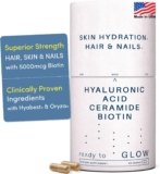 GLOW Anti Aging Supplement – Hyabest® Hyaluronic Acid, Phytoceramides, 5000 mcg Biotin, Vitamin A, C, E, Zinc – Hair Skin Nails Vitamins for Women & Men – Wrinkles & Skin Hydration – 60 Capsules